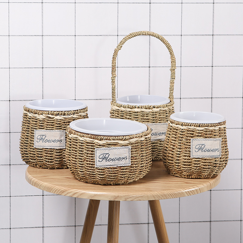 创意手工田园草编藤编柳编绿萝多肉吊兰花盆花篮花瓶家居装饰包邮
