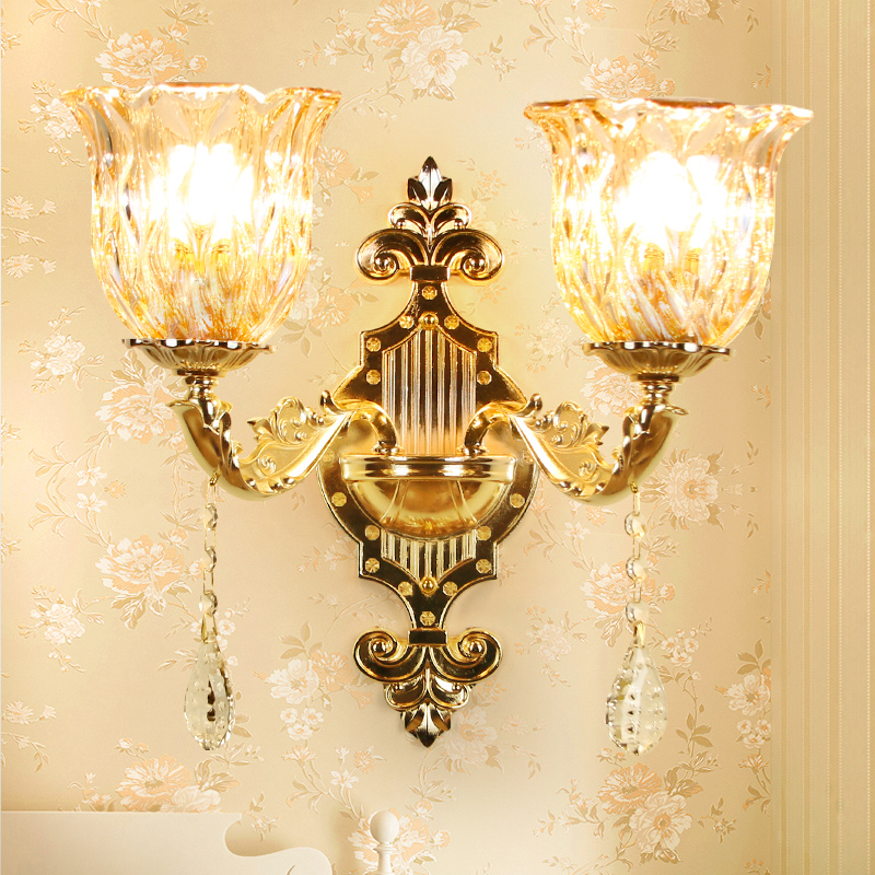 欧式背景墙奢华水晶玻璃双头客厅卧室壁灯床头灯走廊楼梯过道壁灯