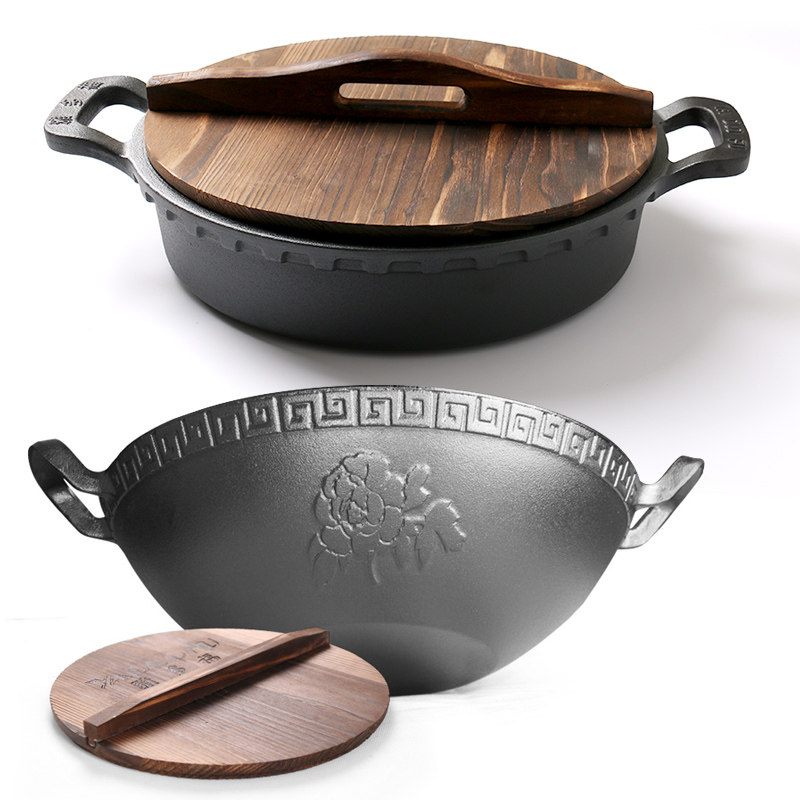 雅多福 铸铁平底煎锅铸铁双耳炒锅锅具套装煎锅30CM+炒锅35CM组合