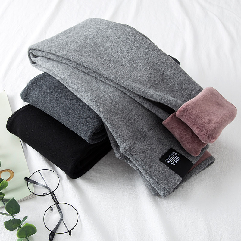 加绒打底裤女外穿秋冬季纯棉加厚保暖高腰大码紧身显瘦灰色小脚裤