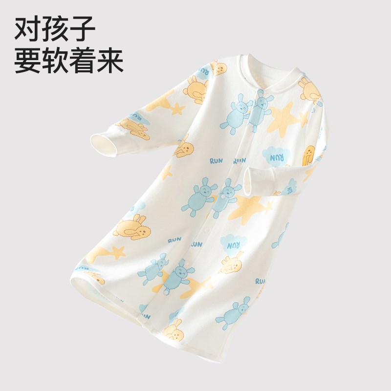 婴儿睡袍春秋儿童睡衣棉花兔宝宝女童男宝睡裙长袍防踢长袖空调服