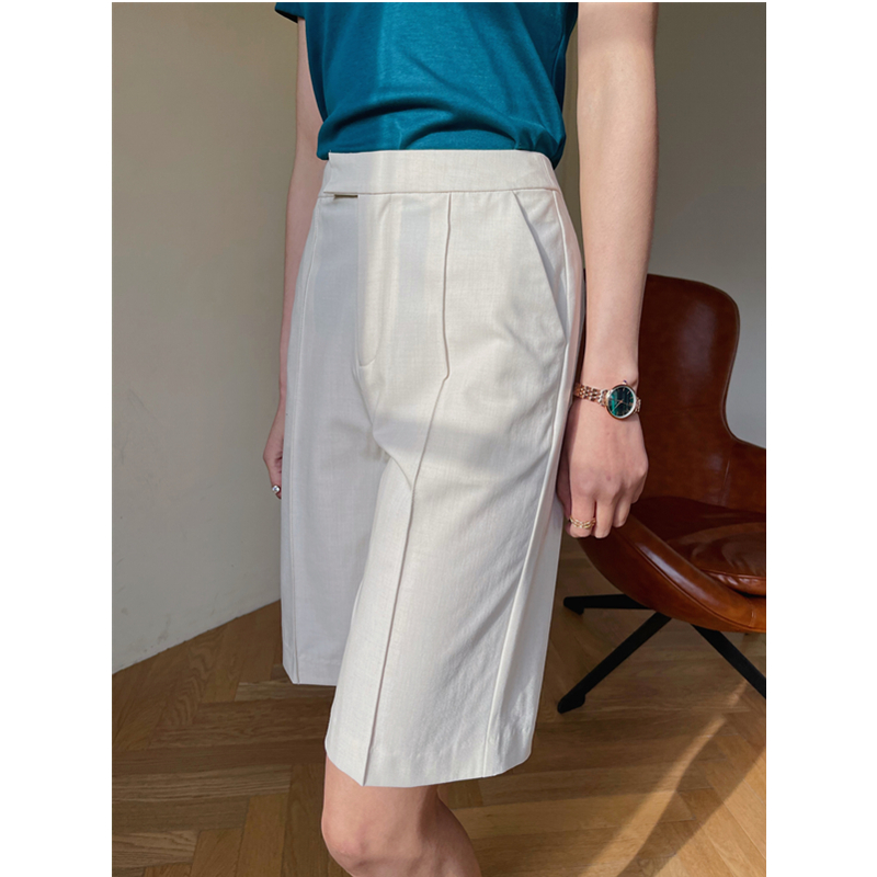 SOUL JUC 精纺人丝 高腰垂感质感西装短裤五分裤女夏薄款中裤