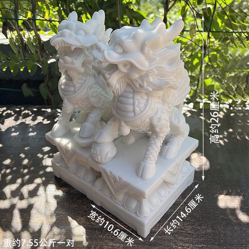莲花底座麒麟摆件镇宅一对石头房屋缺角化解八卦精雕补角家居装饰
