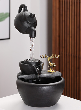 流水摆件中式创意礼品陶瓷循环鱼缸桌面招财生财客厅办公室流水器