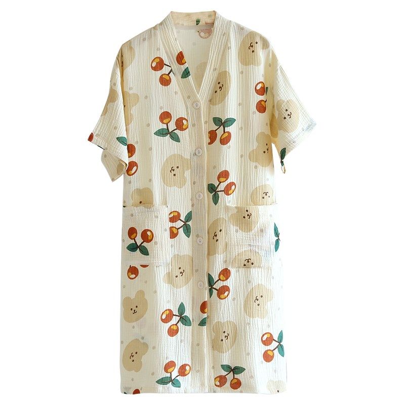 纯棉睡裙女夏季短袖甜美可爱卡通全棉双层绉纱布宽松薄款睡袍睡衣