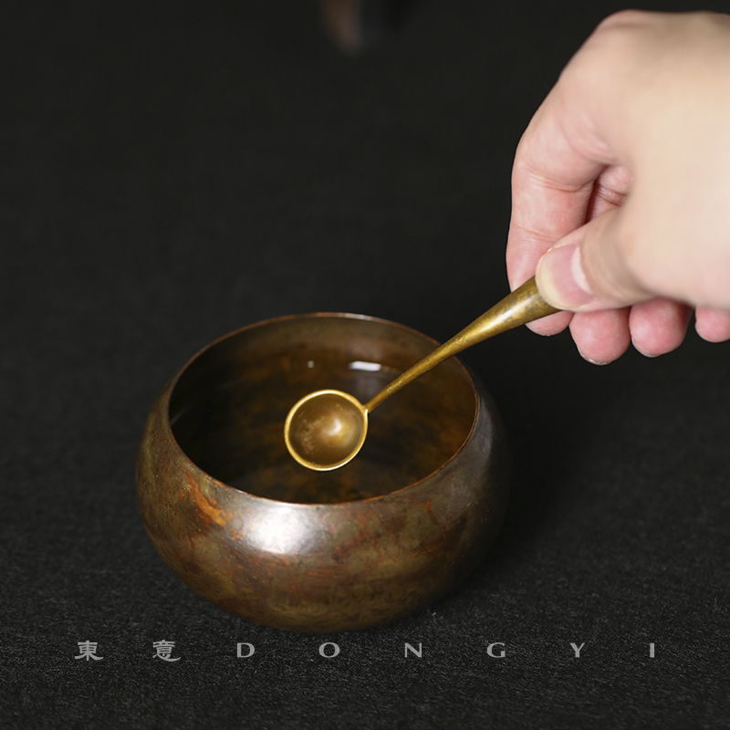 东意文房 复古黄铜铜舀水勺笔洗水盂 书房书法水丞水勺墨水勺