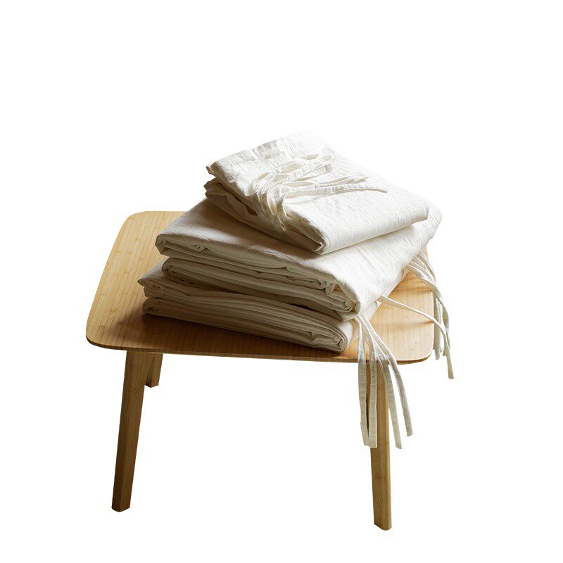 日式水洗棉四件套全棉纯棉民宿风白色酒店被套床单夏季床上用品