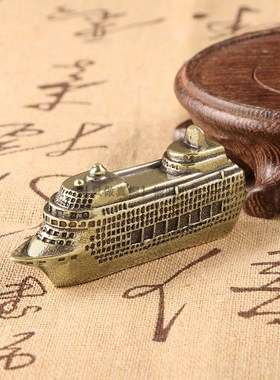 纯黄铜轮船摆件豪华油轮模型工艺品旧军舰航母古玩仿古桌面装饰品