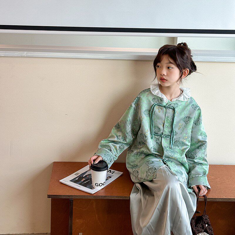 女童套装春季国风春装2024新款中大童新中式国潮汉服裙子两件套潮