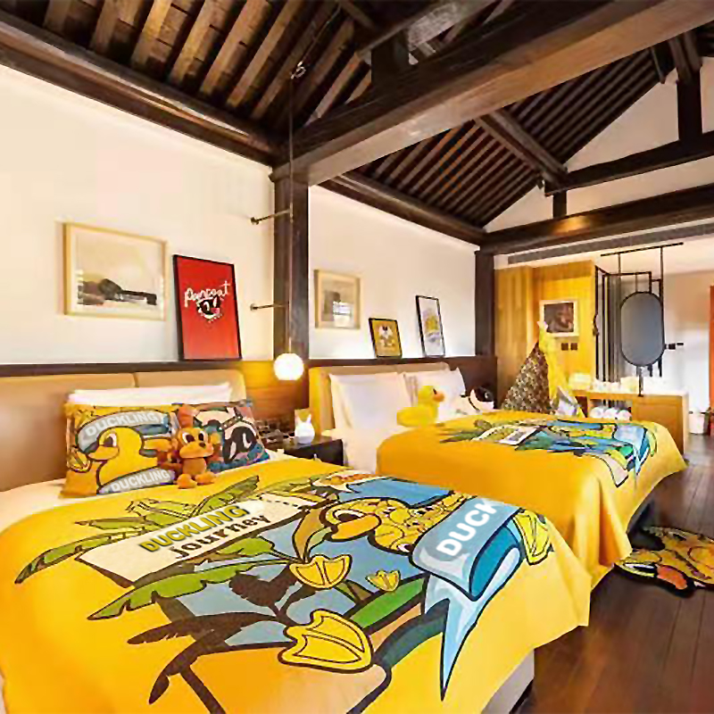 酒店宾馆度假村亲子房布置民宿儿童卡通动漫床盖床旗床尾巾定制