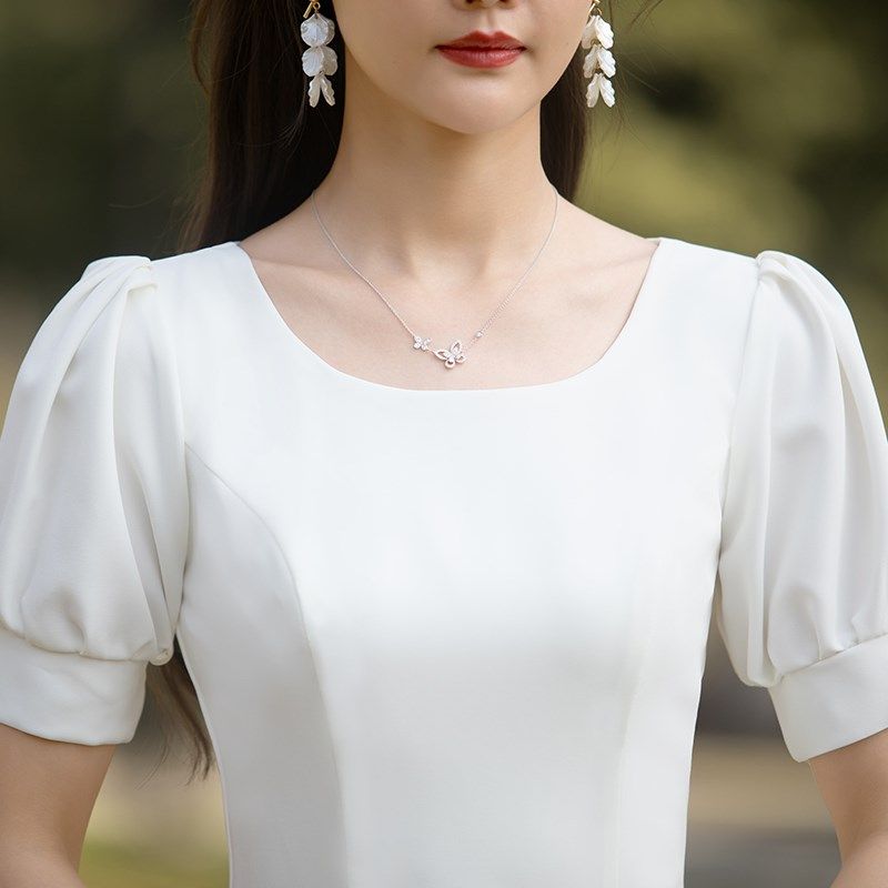 领证登记小白裙日常法式白裙子缎面平时可穿订婚礼服轻婚纱连衣裙