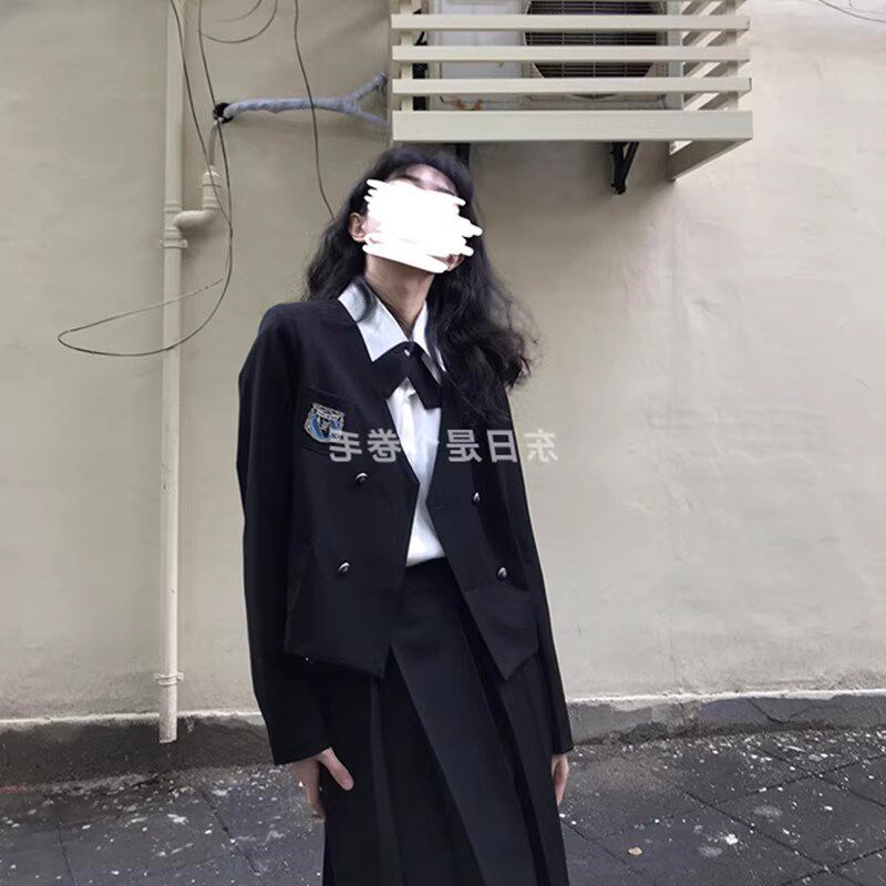 学生长袖衬衫百褶中长款半身裙长裙套装jk制服学院风大码班服女