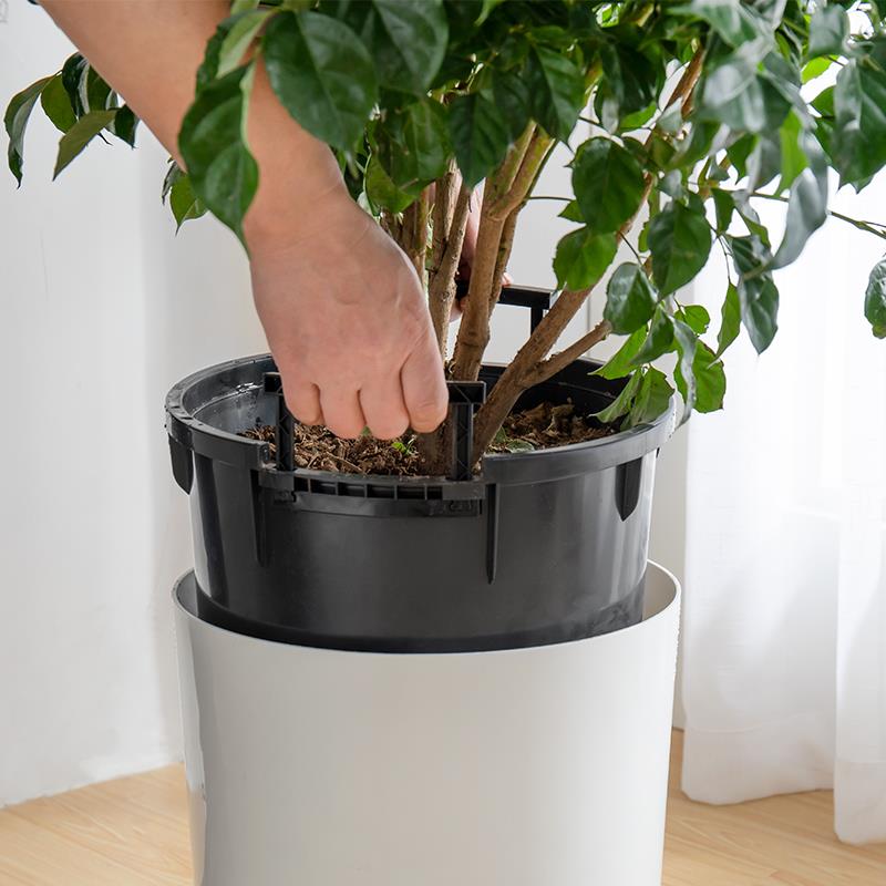 北欧白色大号绿植落地花盆圆形客厅卧室自吸水绿萝懒人塑料花盆
