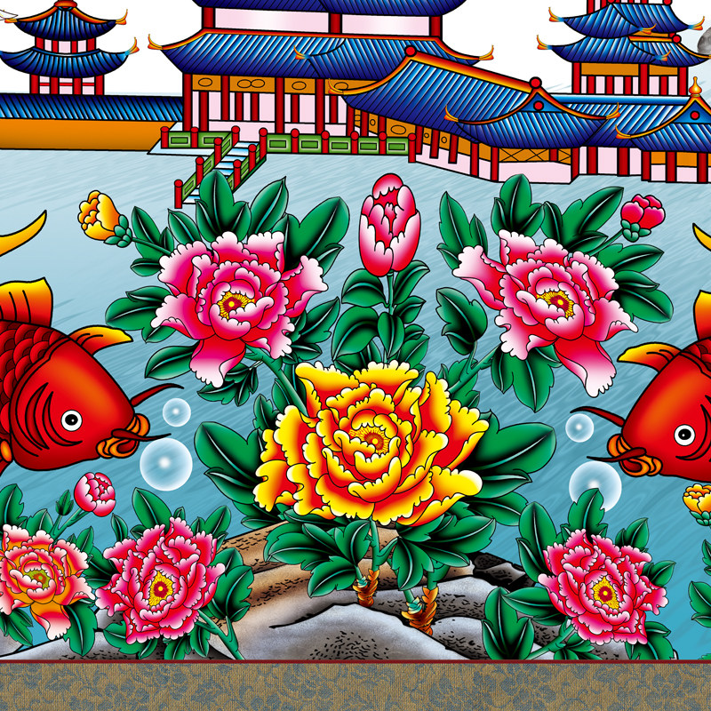 丝绢布的供奉大福字挂画客厅鲤鱼图连年有余全家福挂轴画卷轴年画