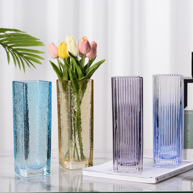 花瓶玻璃透明加厚四方花瓶水培富贵竹客厅茶几办公桌电视柜摆放