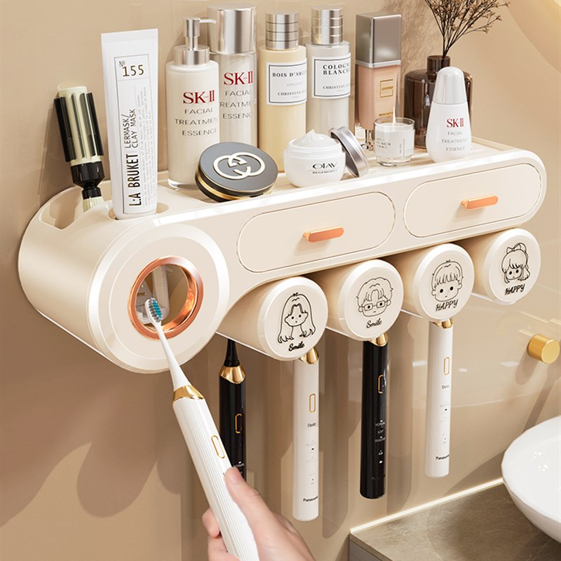 意可可牙刷置物架免打孔壁挂式家庭漱口杯卫生间电动牙杯架子套装