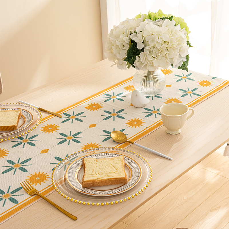 简约现代棉线编织桌旗茶几壁纸茶桌壁纸餐桌电视柜长条装饰桌巾