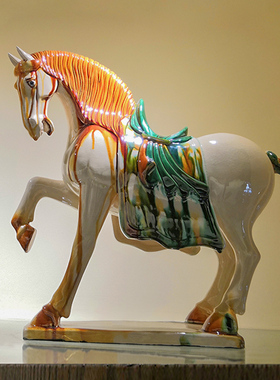 唐三彩成功马高水旺中式复古家居装饰品摆件陶瓷收藏开业商务礼品