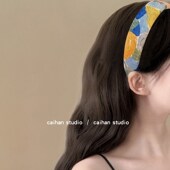 晕染画廊 油画风发箍女高级感压发甜美浮雕高颅顶发捆盘发器发饰