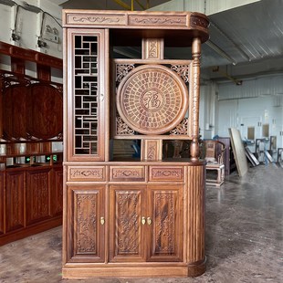 新中式实木玄关入户鞋柜金花梨木客厅屏风进门隔断间厅柜双面酒柜