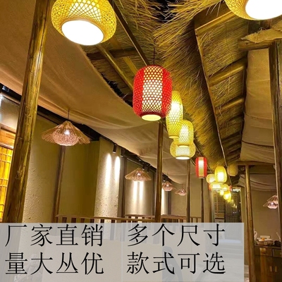 竹编吊灯中式布艺婚庆日式茶楼户外火锅饭店红色冬瓜民宿灯具灯笼