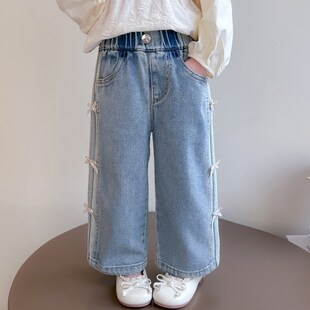 女宝宝春款牛仔裤儿童时髦洋气阔腿裤2025新款裤子女童休闲直筒裤