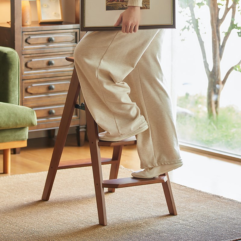 多功能登高家用梯子实木厨房折叠凳三步梯加厚实木台阶换鞋凳