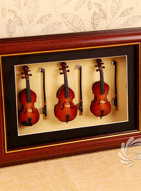 迷你西洋乐器小提琴相框大提琴大贝斯模型带玻璃相框送老师礼物