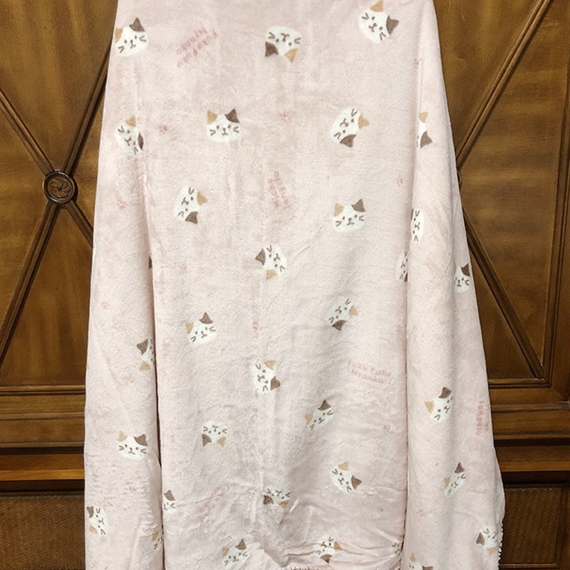 日式双层加厚保暖法兰绒披肩斗篷毛毯办公室午休懒人带扣子护腰毯