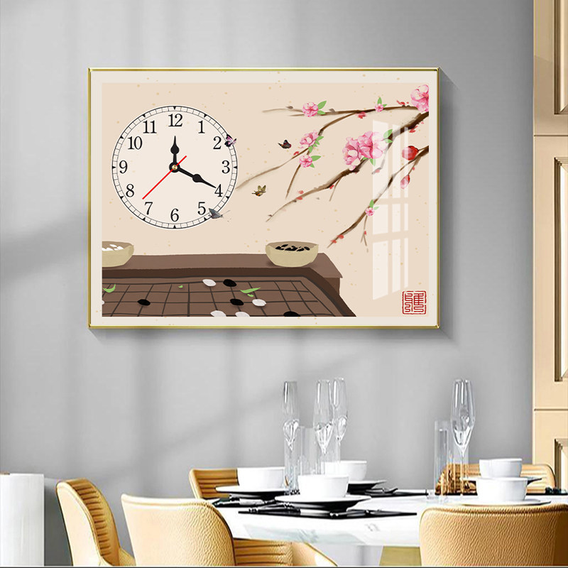 家用电箱装饰画新中式带钟表横版款时钟挂画遮挡配电箱免打孔晶瓷