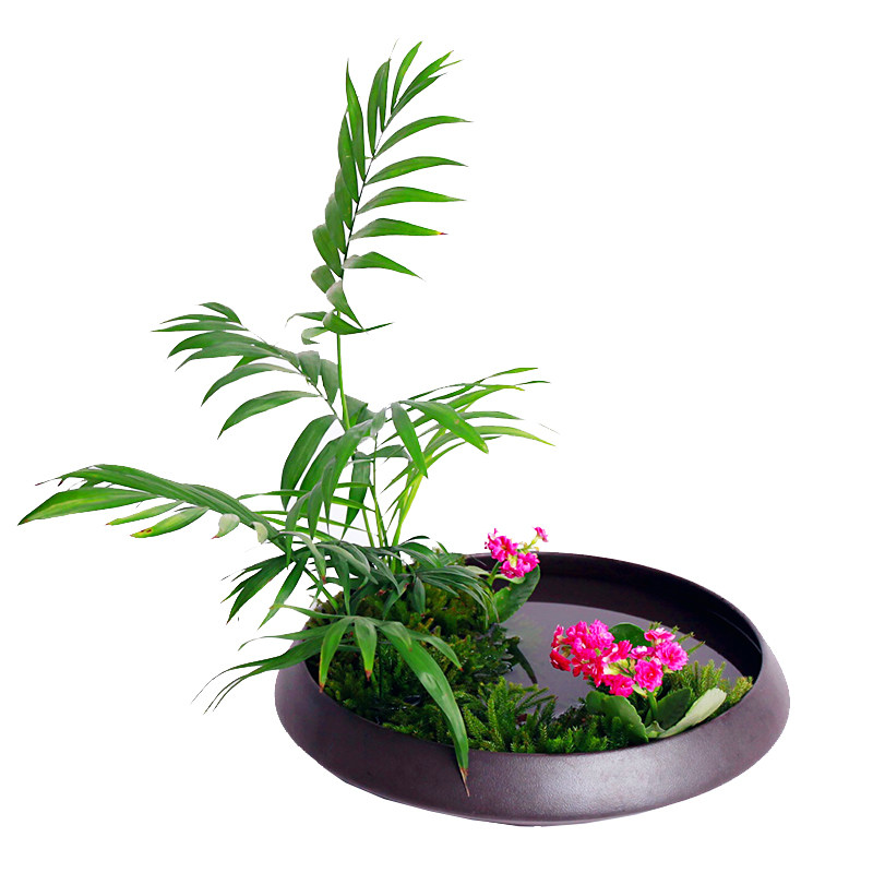 陶瓷花器剑山插花器花艺花盘器皿花盆磨砂黑色中式禅意日式小原流
