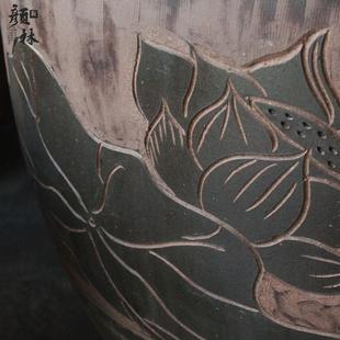 新中式 荷花缸花盆大陶瓷缸水缸盆阳台水养盆缸粗陶睡莲池鱼盆浮萍