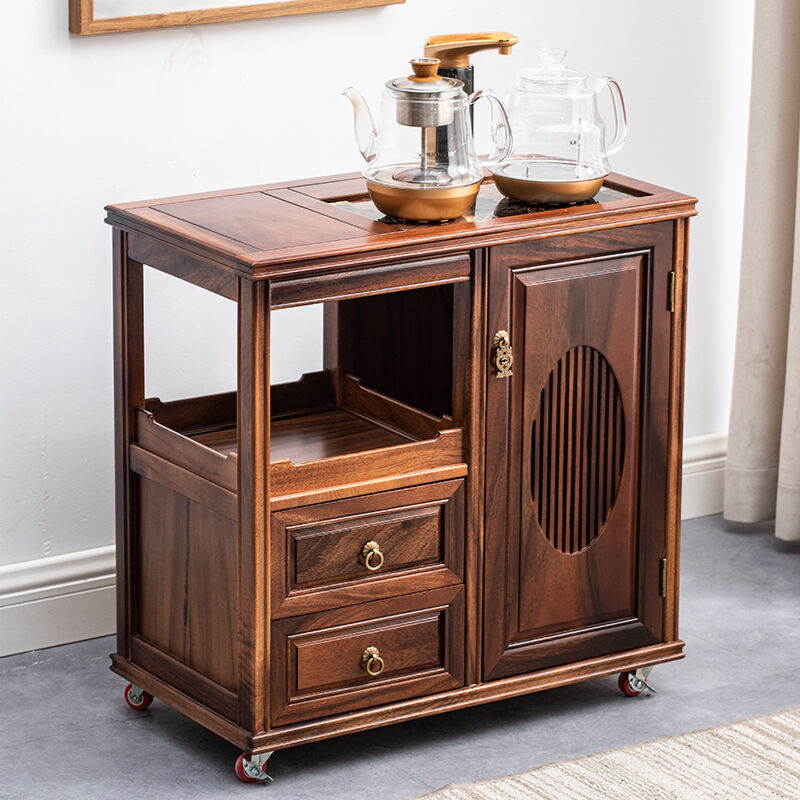 实木可移动茶台家用客厅茶桌边几全自动烧水壶一体胡桃木小茶水柜