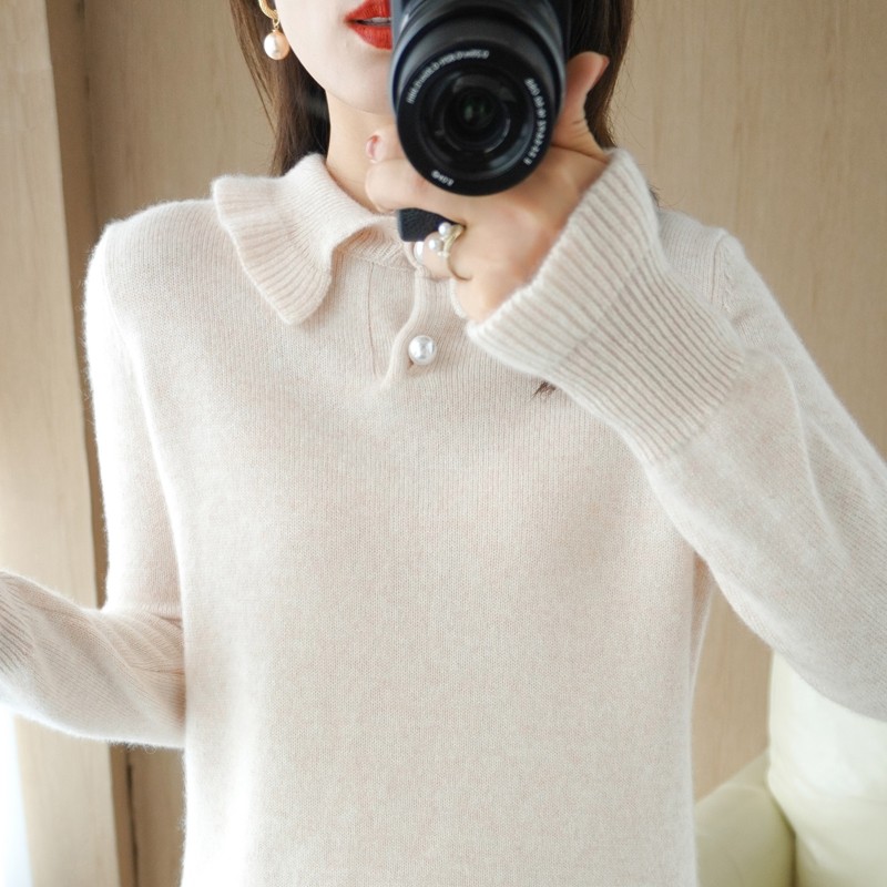 秋冬新款 娃娃领羊毛衫女套头长袖打底毛衣短款针织内搭保暖上衣