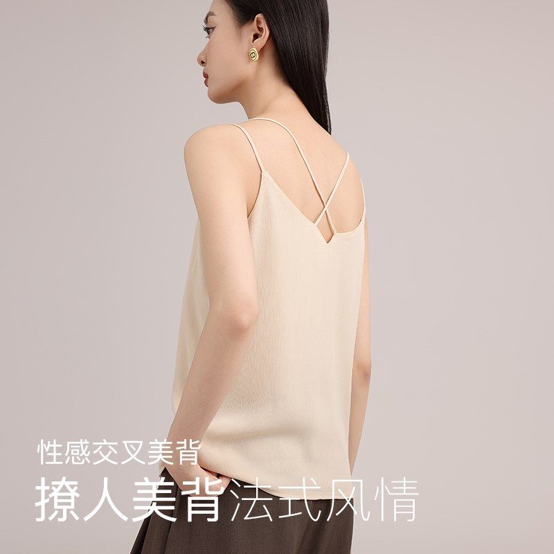 双层雪纺吊带背心女夏季垂感宽松外穿内搭v领美背百搭打底衫上衣
