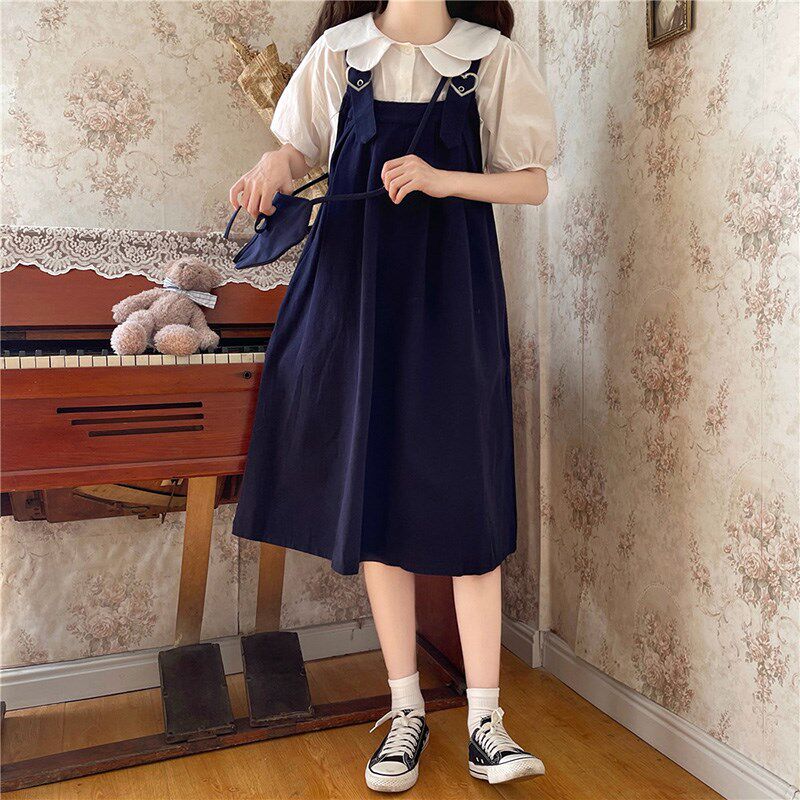 短袖衬衣背带裙套装少女夏季新款初中高中学生甜美连衣裙子两件套