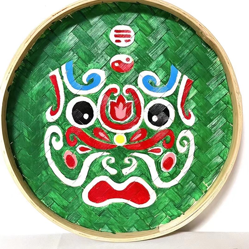 竹编簸箕米筛竹匾舞蹈道具创意l幼儿园绘画教室装饰圆形脸谱竹筛图片