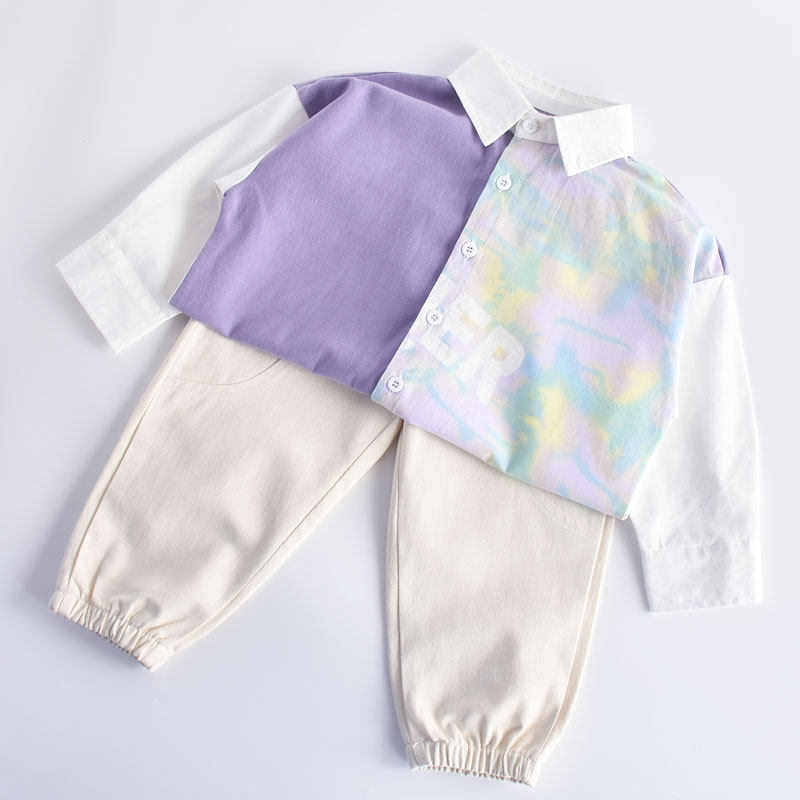 小清新时髦拼接款!男童春装2023新款儿童衬衫中小童衬衣薄款外套