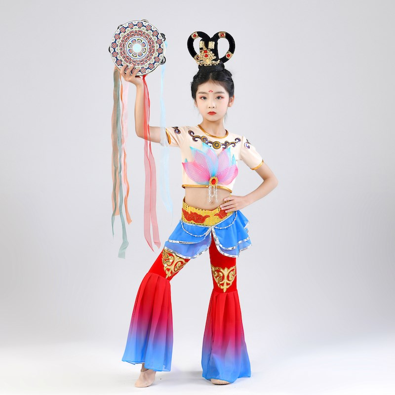 儿童敦煌舞蹈演出服壁画绝响表演服中国舞妙音女童飞天飘逸古典舞