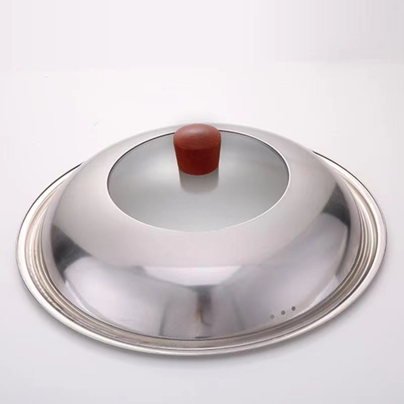 不锈钢锅盖家用炒菜锅盖子44cm46cm炒锅锅防烫手特大号半可视锅盖