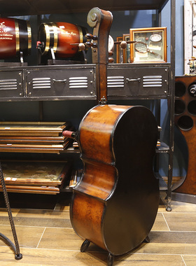 1米欧式木质大提琴吉他酒柜酒庄红酒架储物柜酒吧餐厅复古摆件