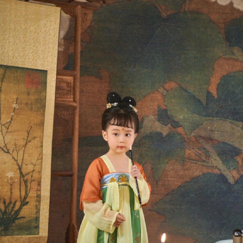 宝宝汉服女童古装周岁满月礼服古装国风连衣裙小公主女儿长袖唐代