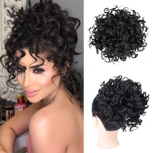 一体式发包丸子头假发头顶造型蓬松凌乱小卷发包假发花苞头