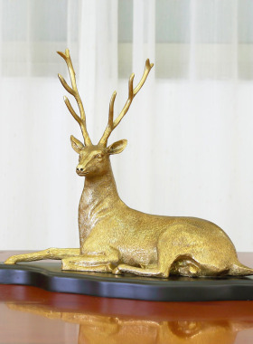纯铜卧鹿摆件招财鹿欧式家居轻奢电视柜客厅玄关软装美式铜工艺品