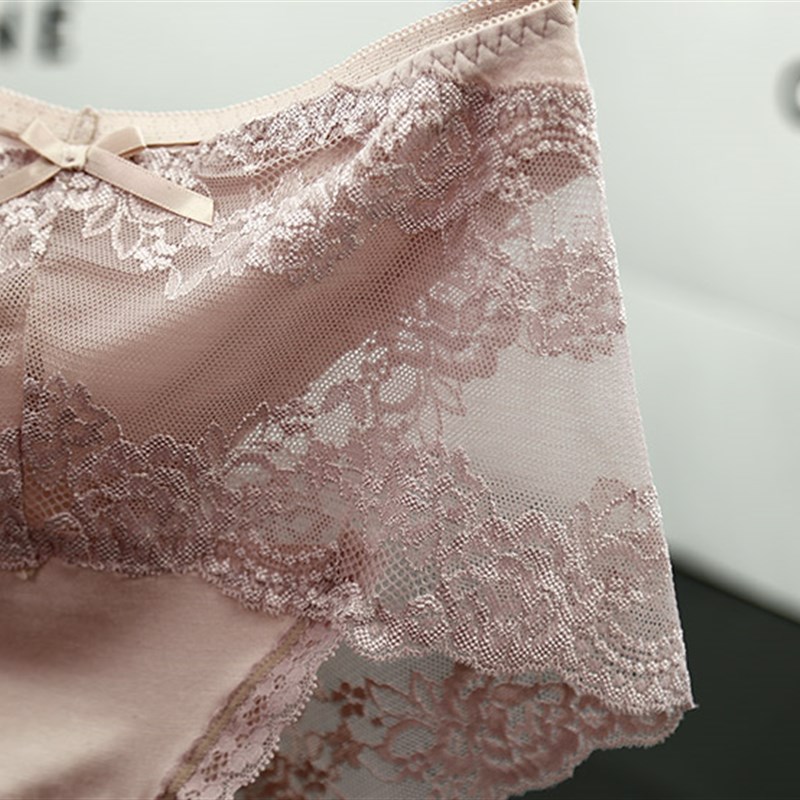 3条性感蕾丝面料内裤 女士透明纯棉质裆无痕中腰高腰大码三角裤头
