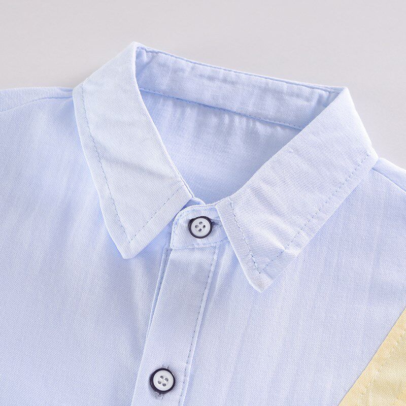 男童衬衫长袖2024春秋款儿童纯棉拼接衬衣中大童洋气男孩春装外套