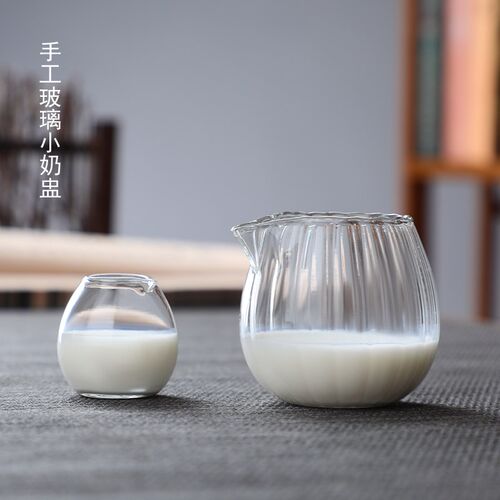 玻璃迷你奶盅奶罐条纹透明小奶盅15cc75cc两款克选咖啡奶缸轻薄