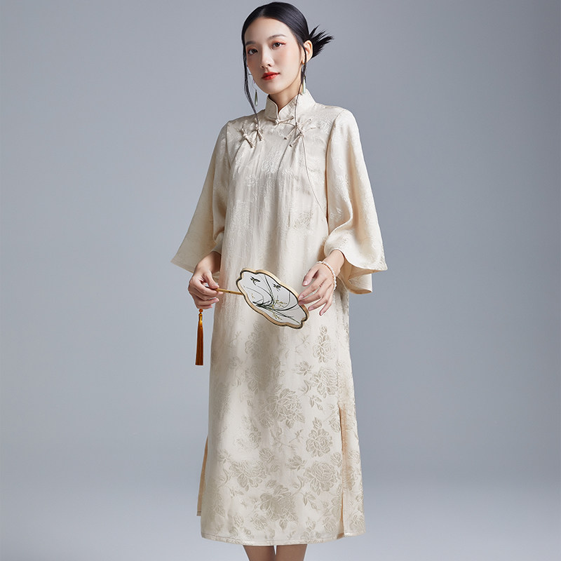 2021夏季新款复古名媛气质提花盘扣改良旗袍婚宴礼服敬酒服连衣裙