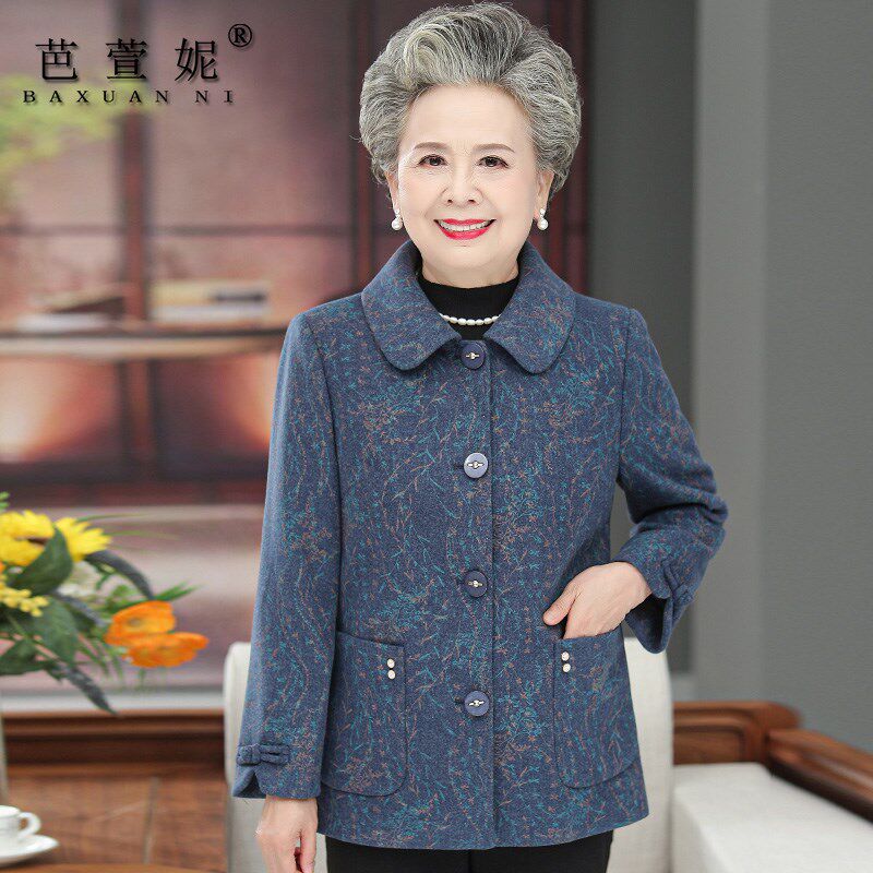 老年人春装女奶奶毛呢外套70岁老太太老人衣服妈妈秋冬装呢子上衣