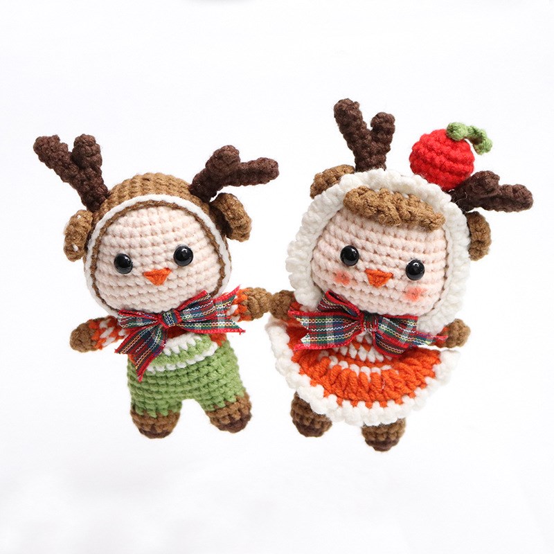 圣诞鹿成品钩织毛线情侣麋鹿创意玩偶车钥匙扣包挂件兔子车挂饰